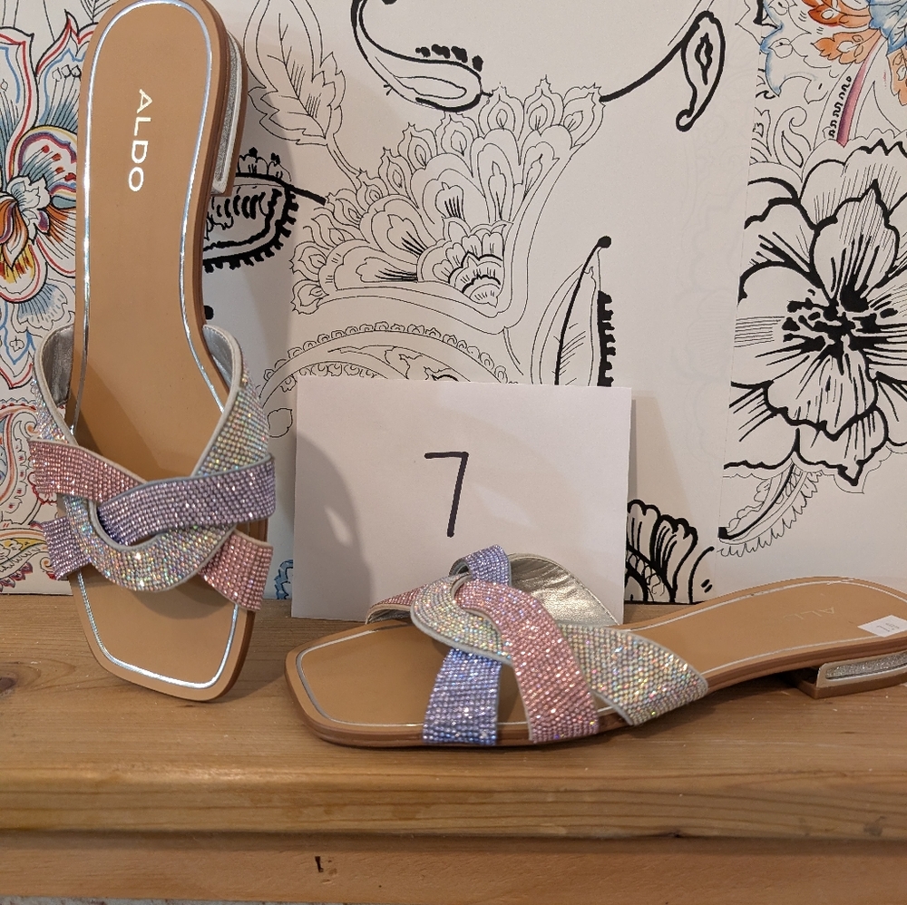 ALDO Women's Pink and Purple Slide Sandals
